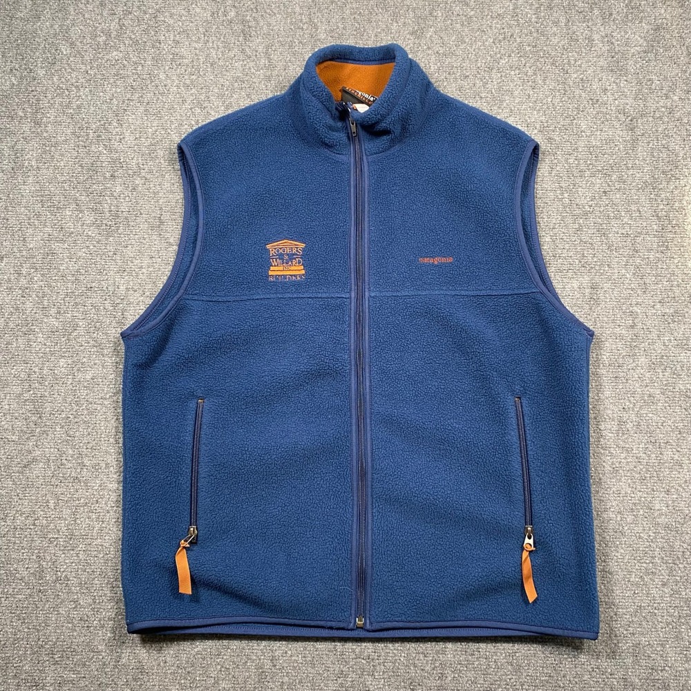Patagonia Synchilla Fleece Vest Men's Blue Orange Trim Full Zip Layering Size L